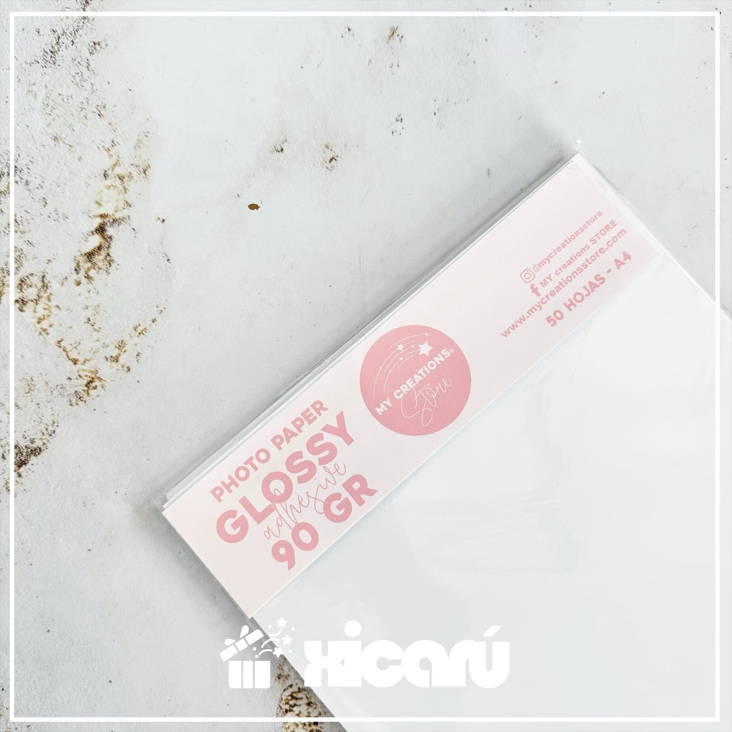 50 hojas - Papel fotográfico glossy adhesivo 90gr A4
