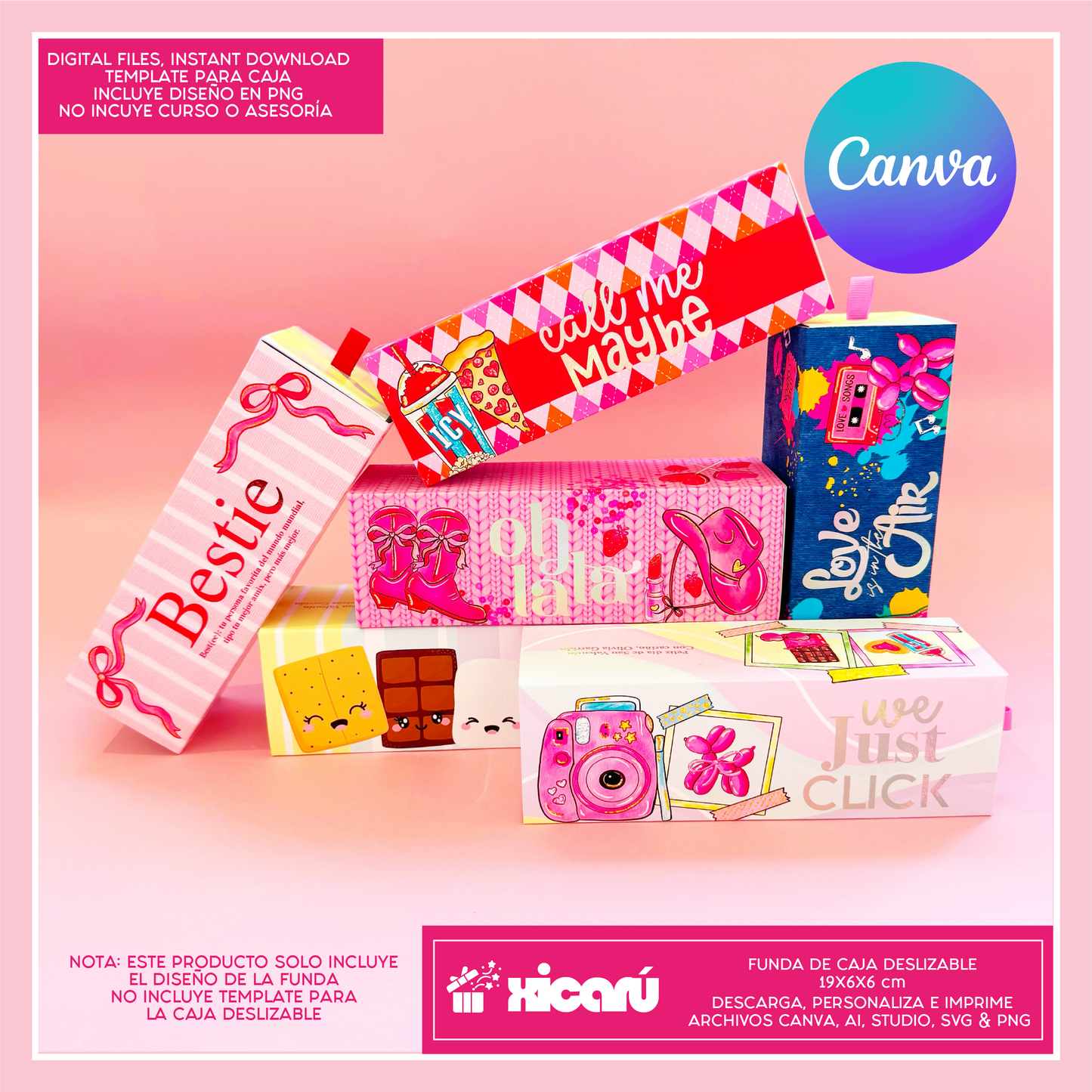 6 Fundas Caja Deslizable: digital Valentine 2025