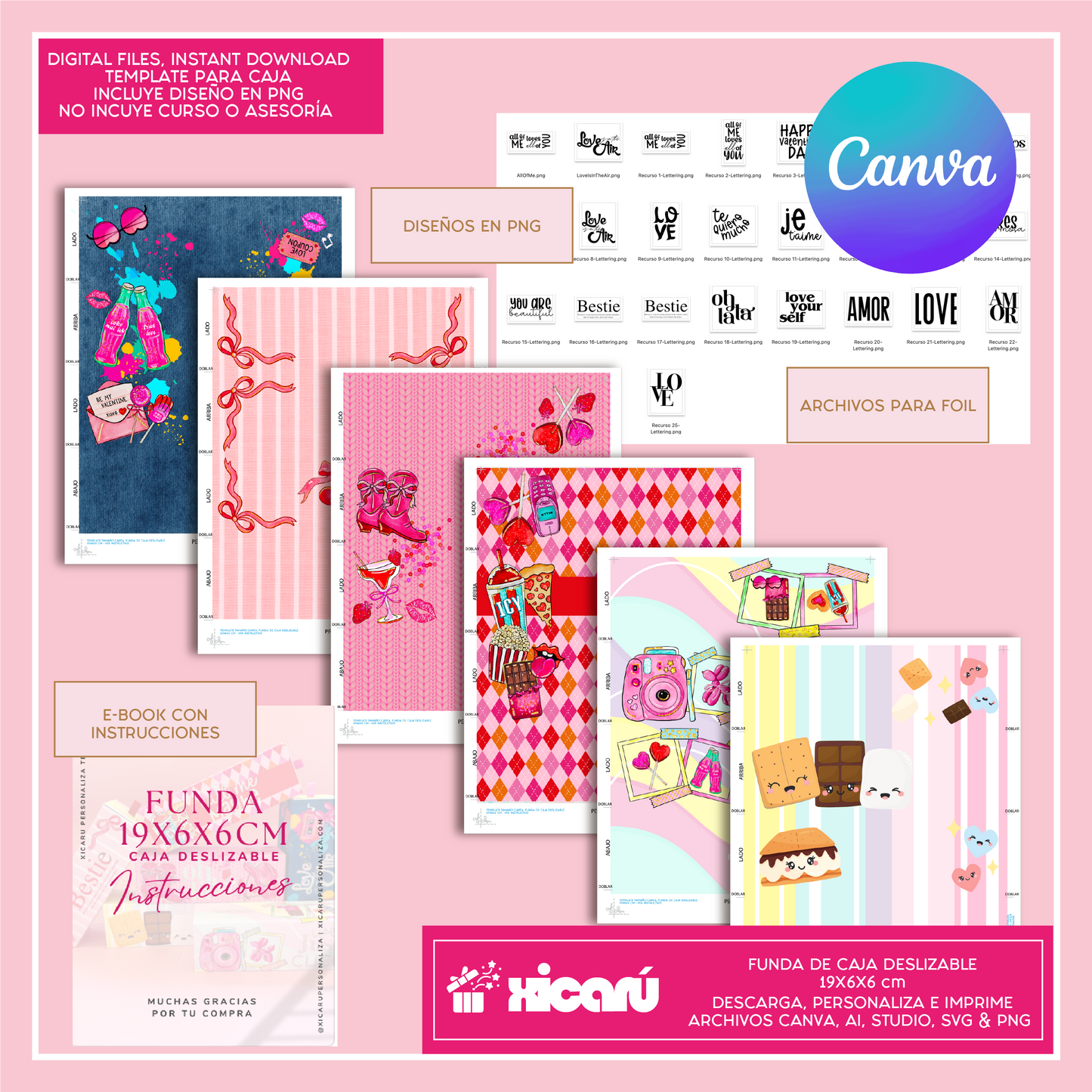 6 Fundas Caja Deslizable: digital Valentine 2025