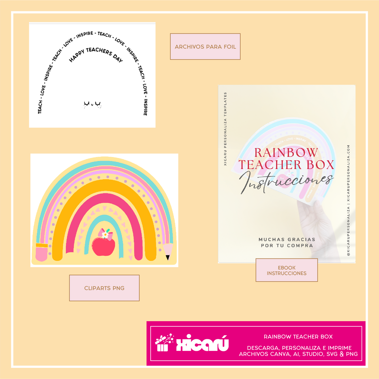 Caja 3D Rainbow Teacher