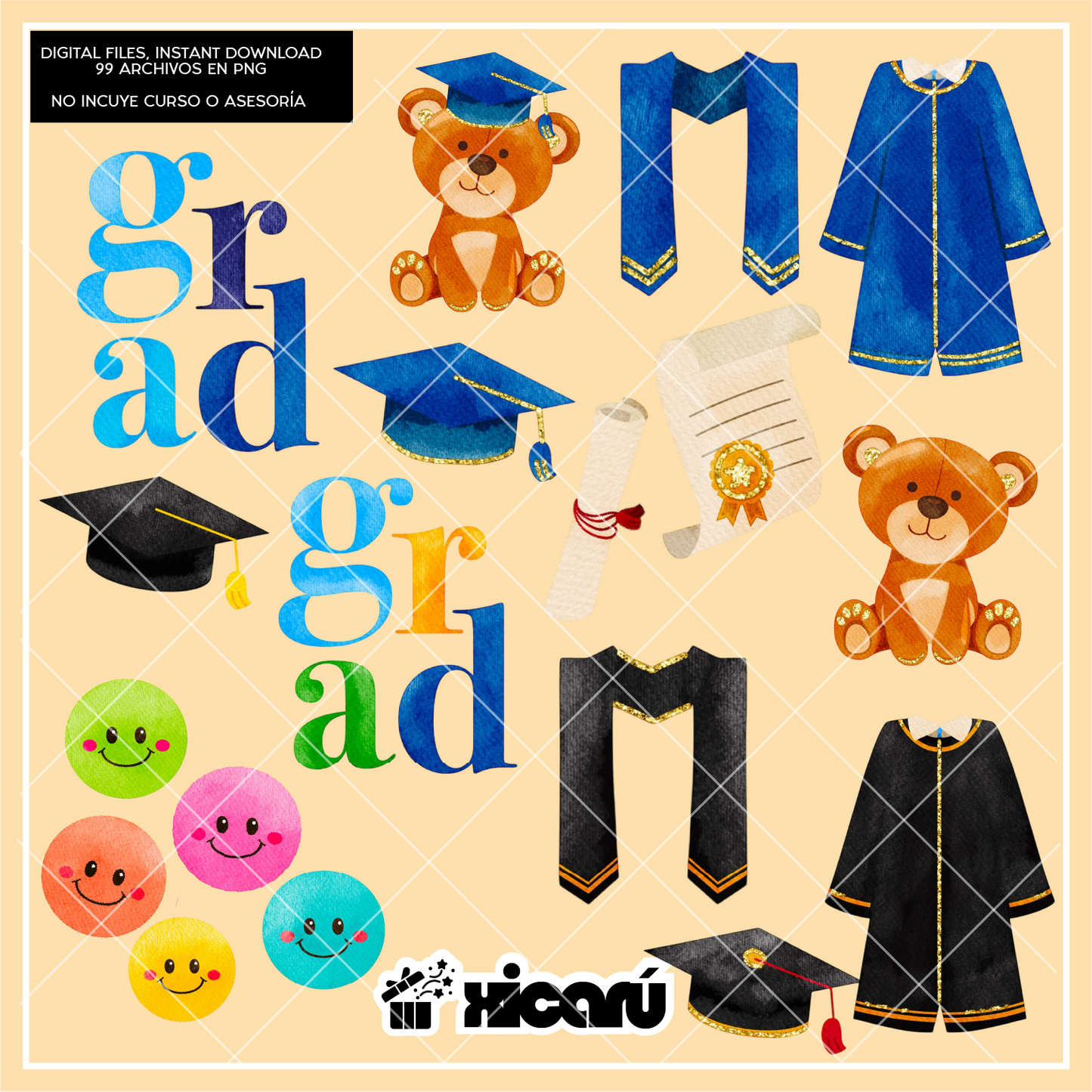 Clipart Watercolor: Graduados