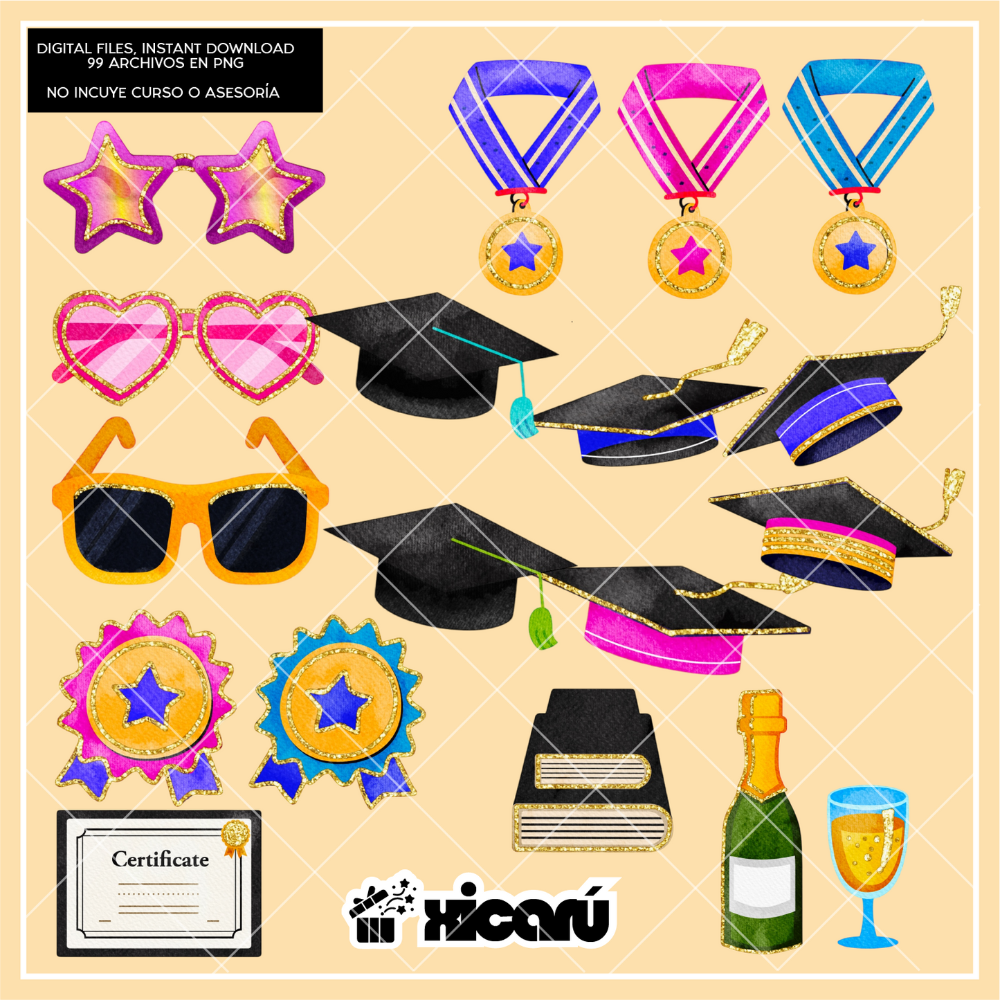Clipart Watercolor: Graduados