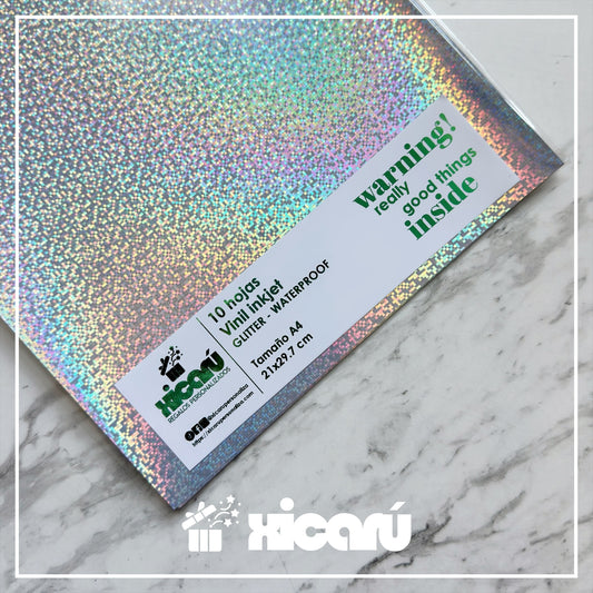 10 Hojas - Vinil inkjet Glitter waterproof - A4
