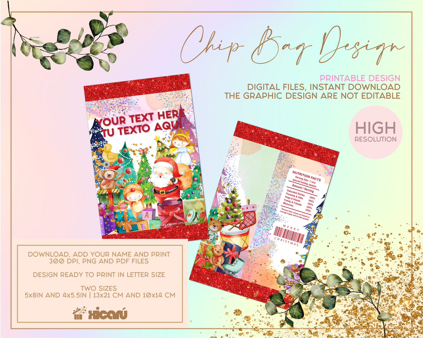 Bundle Christmas CHIP BAGS, printable chipbag, christmas chipbag, chipbag para imprimir