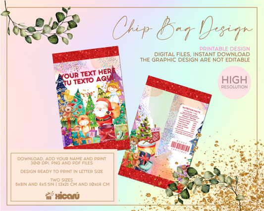 Santa's Factory, Christmas Chip bag, digital ChipBag, Bolsa para imprimir, christmas treat