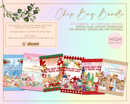 Bundle Christmas CHIP BAGS, printable chipbag, christmas chipbag, chipbag para imprimir