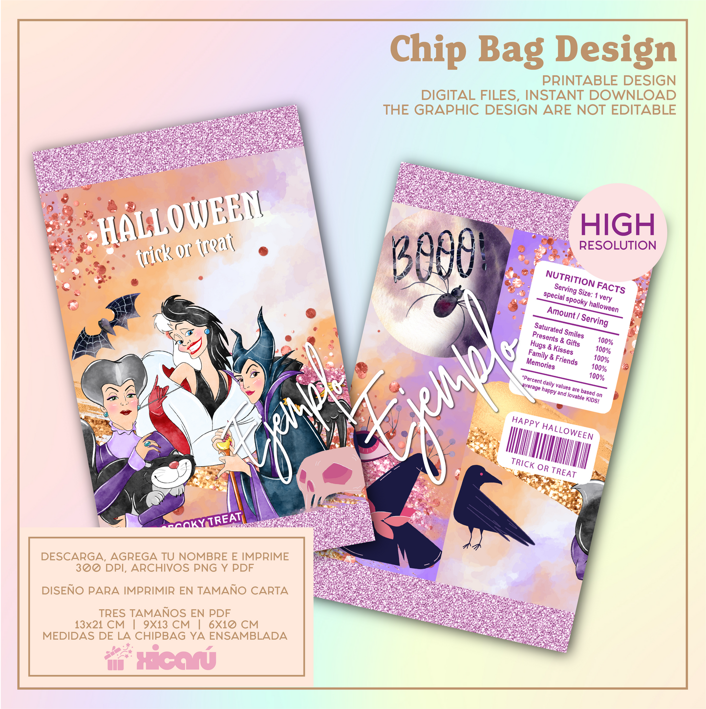 Halloween Chip bag: Evil Queens, digital design