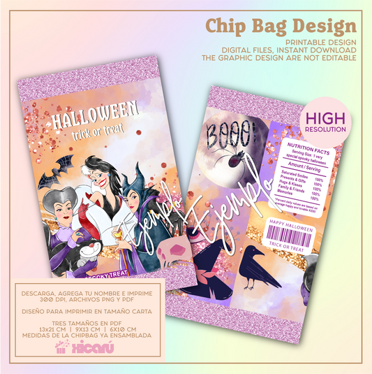 Halloween Chip bag: Evil Queens, digital design