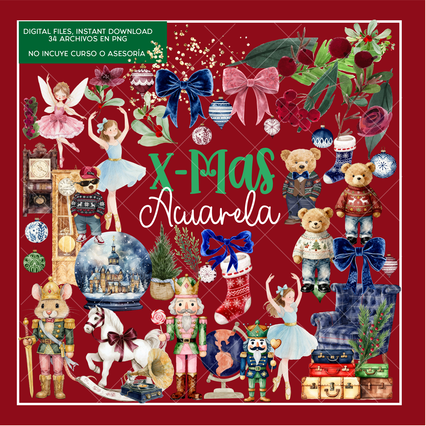 Clipart Watercolor: Xmas 2025 (Acuarela)