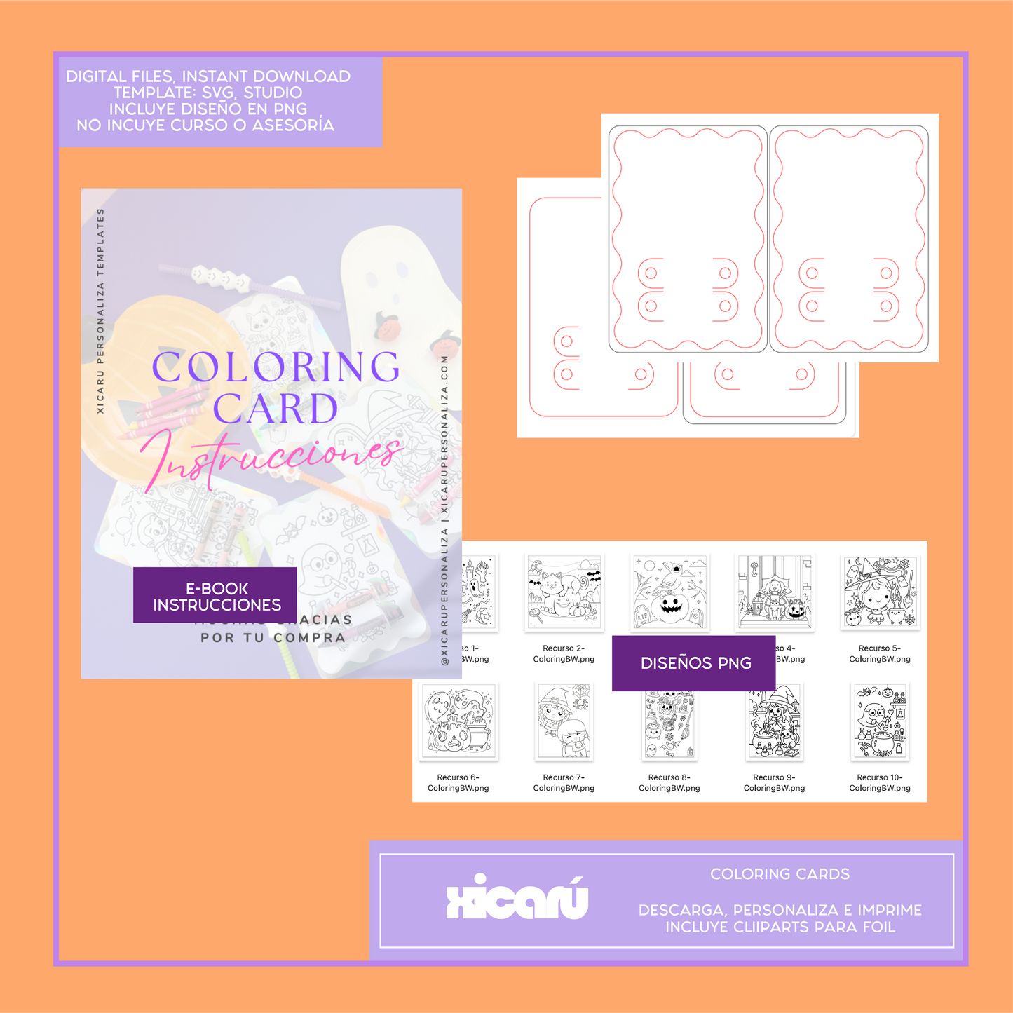 Template: Coloring Cards Halloween