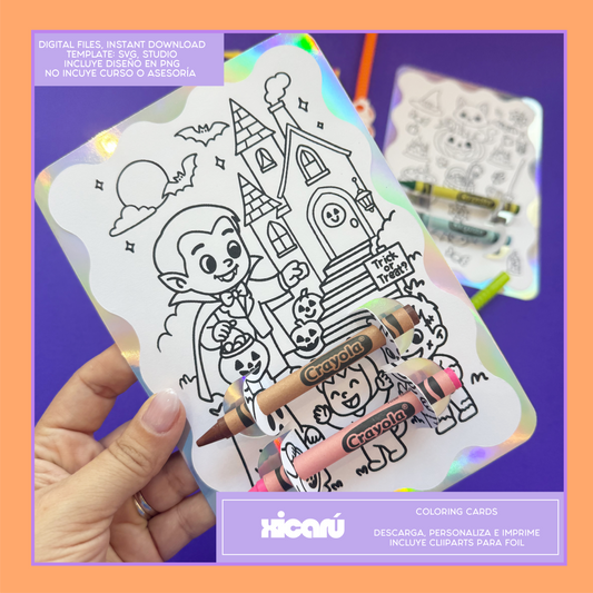 Template: Coloring Cards Halloween