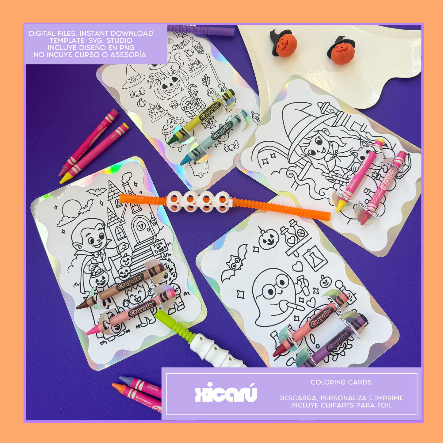 Template: Coloring Cards Halloween