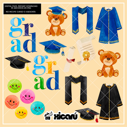 Clipart Watercolor: Graduados