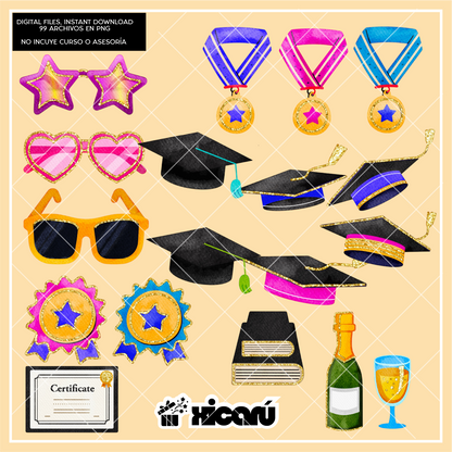 Clipart Watercolor: Graduados